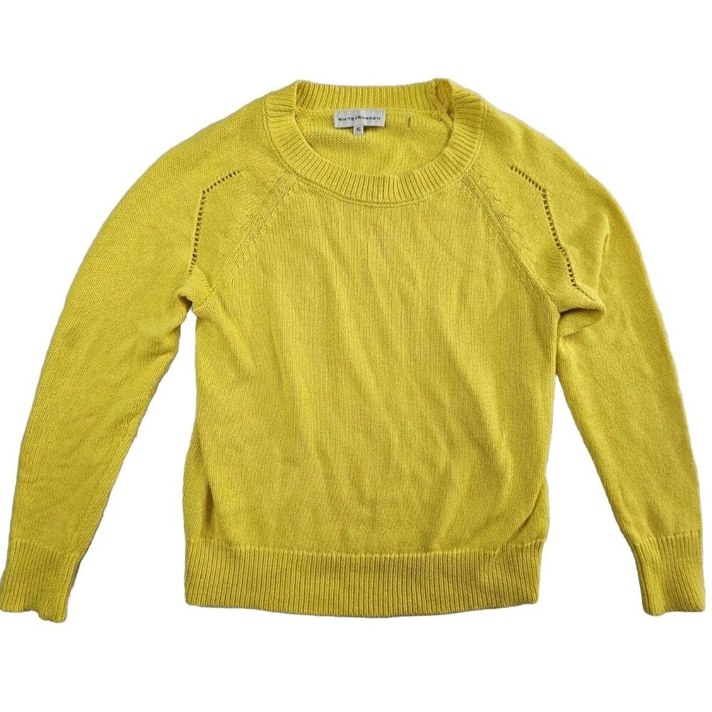 White Warren Sweater Womens Size XS  Yellow Knit Crew Neck Long Sleeve